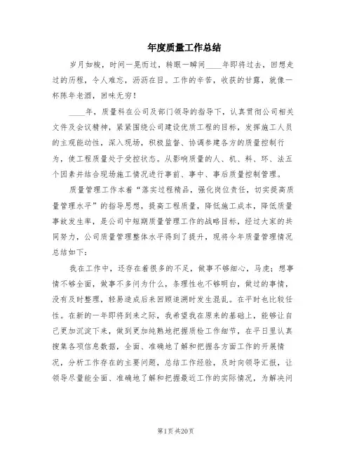 年度质量工作总结(6篇)