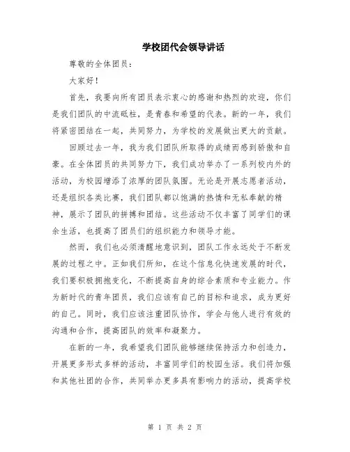 学校团代会领导讲话
