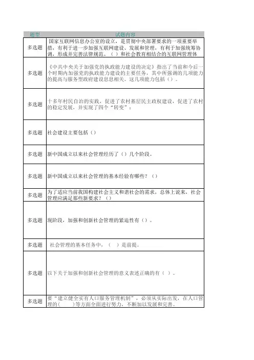 加强社会创新和管理 考试 多选题
