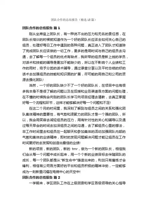 团队合作的总结报告（精选15篇）