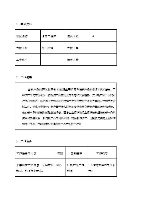 结构工程师职位说明书