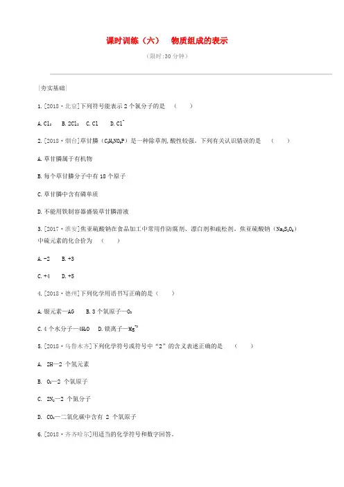 最新版九年级中考化学一轮复习第四单元我们周围的空气课时训练06物质组成的表示练习鲁教版