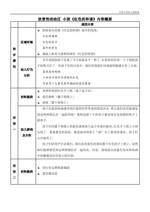 小班《红色的和谐》内容概要