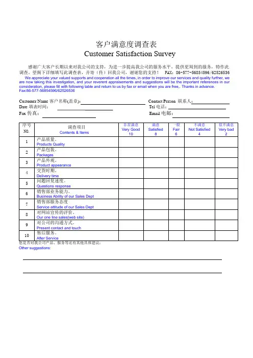 客户满意度调查(中英文对照)