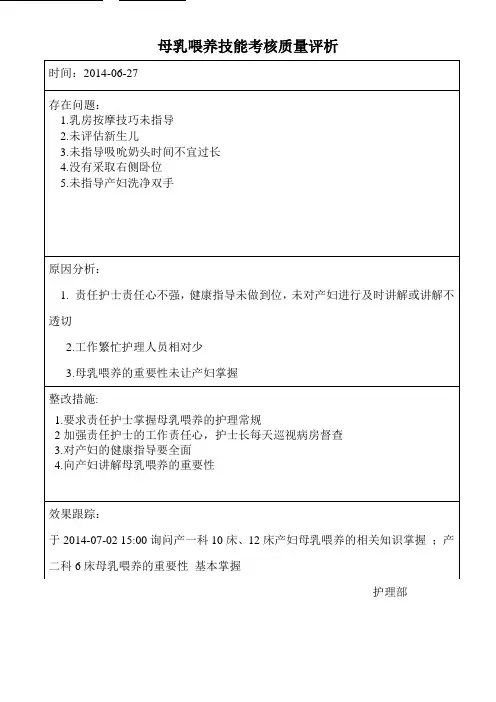 上半年母乳喂养技能考核评析