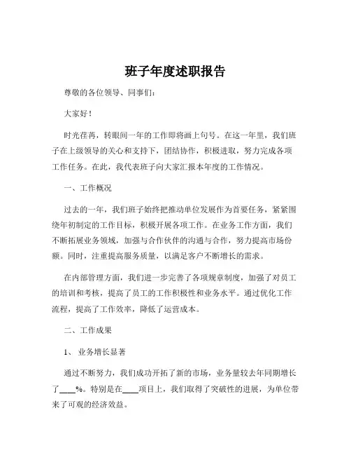 班子年度述职报告
