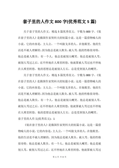 套子里的人作文800字(优秀范文5篇)