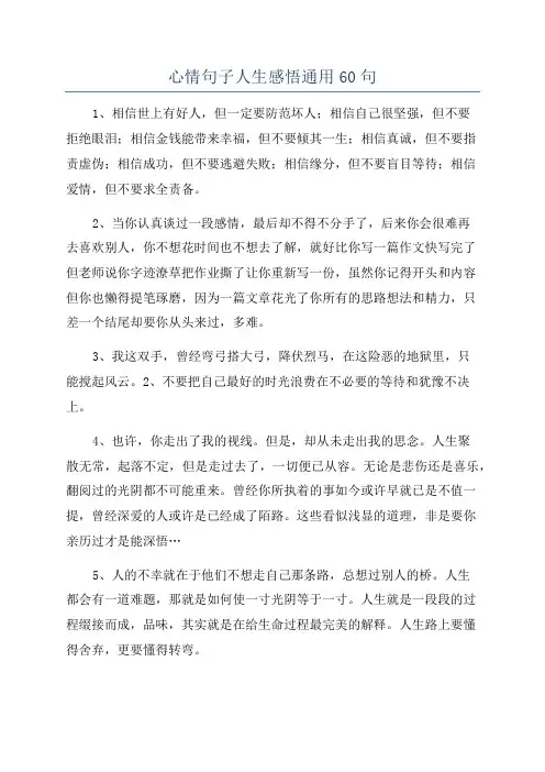 心情句子人生感悟通用60句