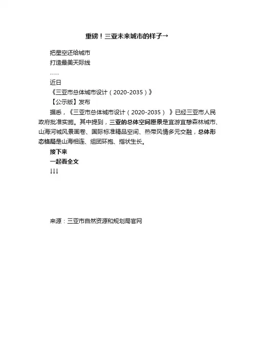 重磅！三亚未来城市的样子→