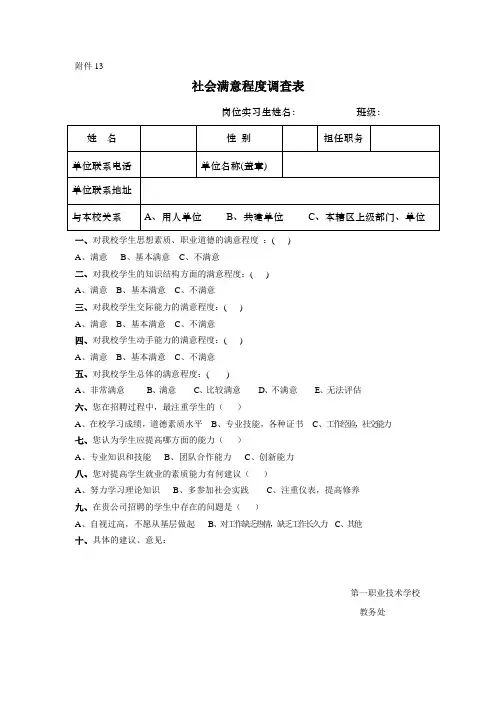 社会满意度调查表