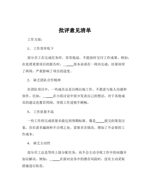 批评意见清单