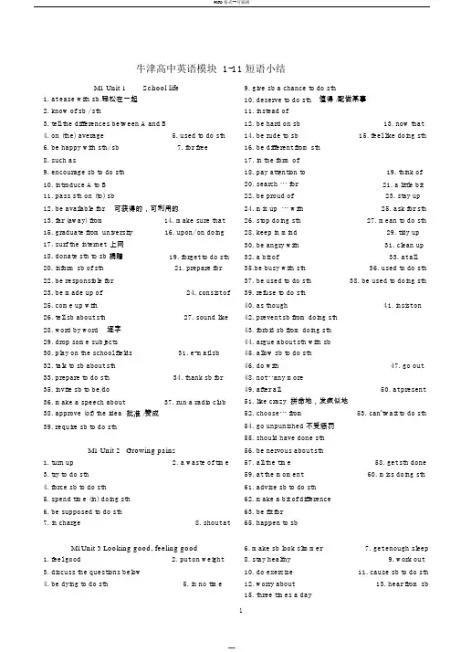牛津高中英语1-11模块课本短语