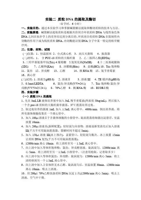 实验二-质粒DNA的提取及酶切