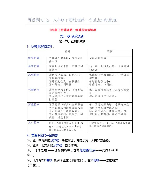 七、八年级下册地理第一章重点知识梳理