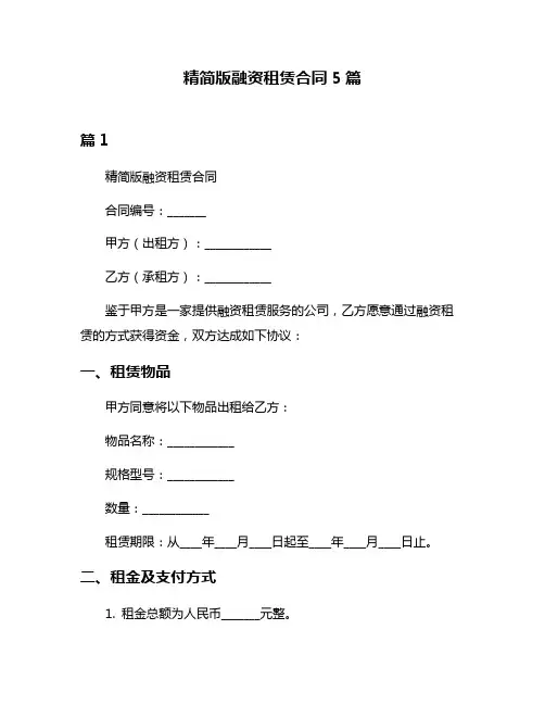 精简版融资租赁合同5篇