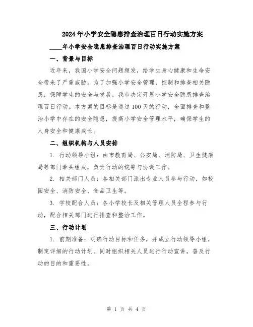 2024年小学安全隐患排查治理百日行动实施方案