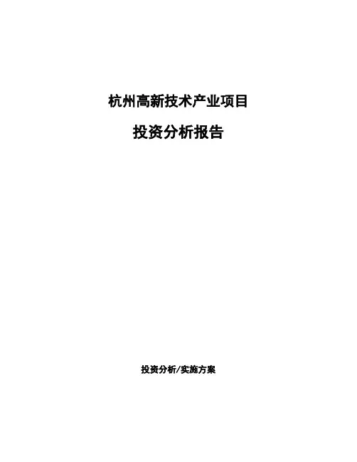 杭州高新技术产业项目投资分析报告
