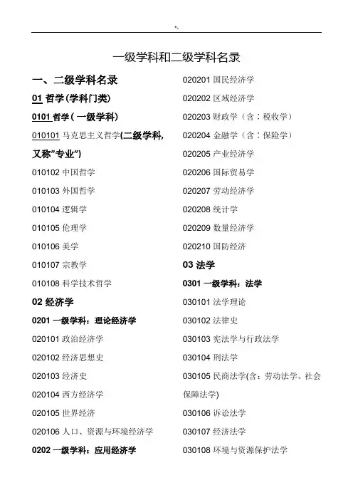 一级学科和二级学科条目