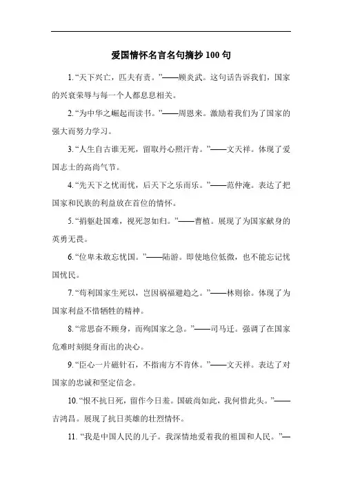 爱国情怀名言名句摘抄100句