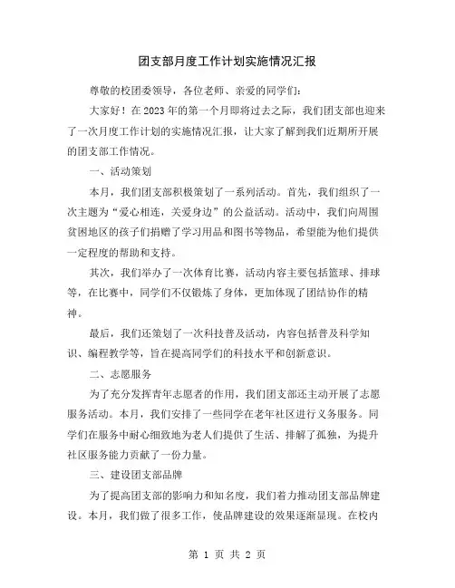 团支部月度工作计划实施情况汇报