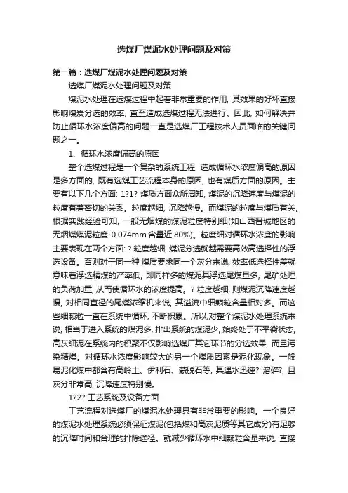 选煤厂煤泥水处理问题及对策