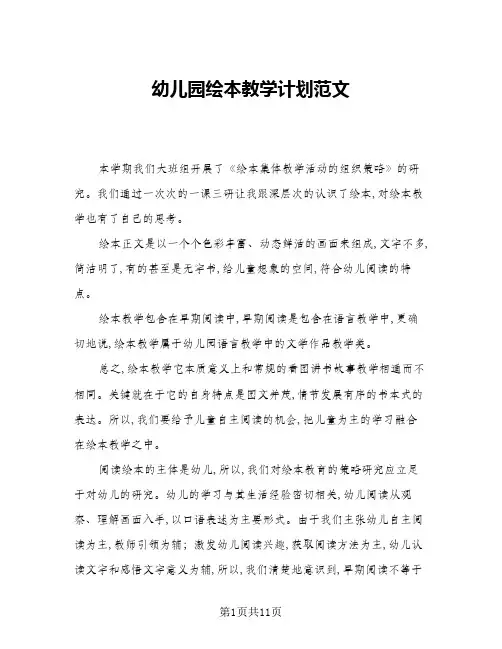 2024年幼儿园绘本教学计划范文(4篇)