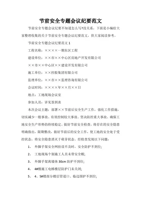  节前安全专题会议纪要范文