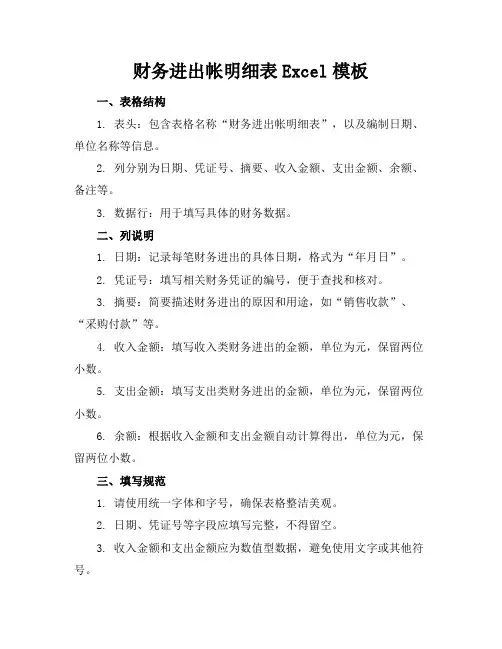 财务进出帐明细表Excel模板