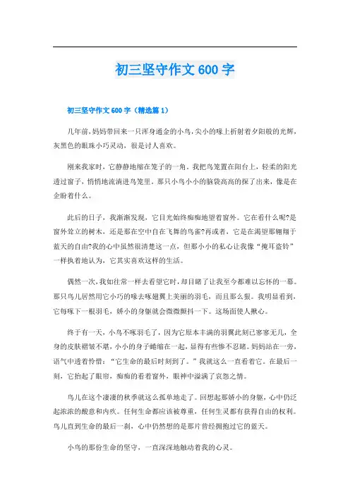 初三坚守作文600字