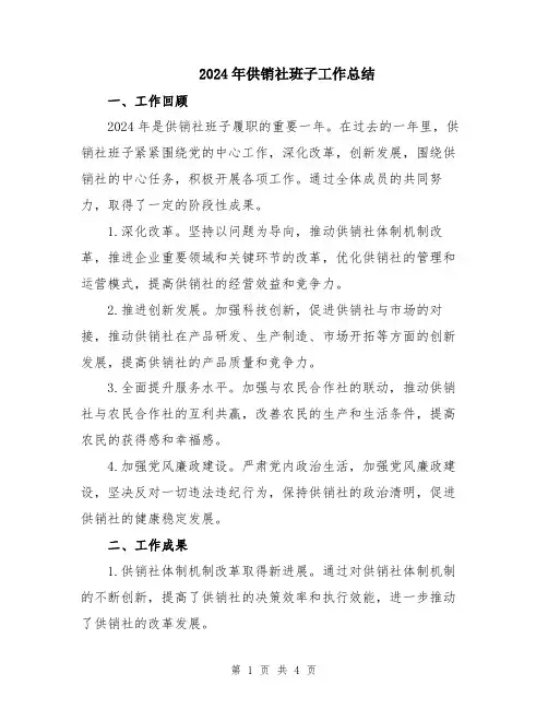 2024年供销社班子工作总结