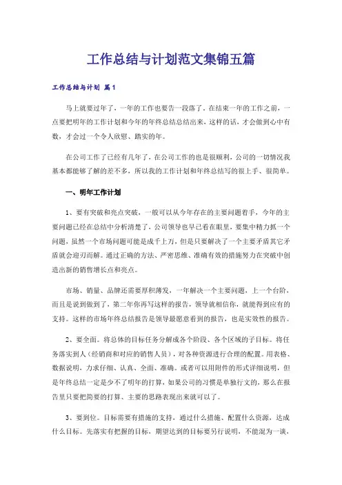 工作总结与计划范文集锦五篇