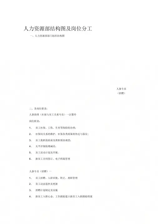 人力资源部现有组织结构及岗位分工