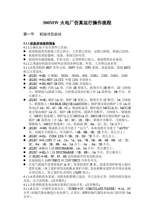 300MW火电厂仿真运行操作流程
