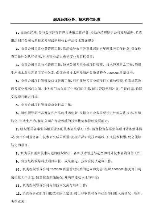 软件企业副总经理岗位职责技术