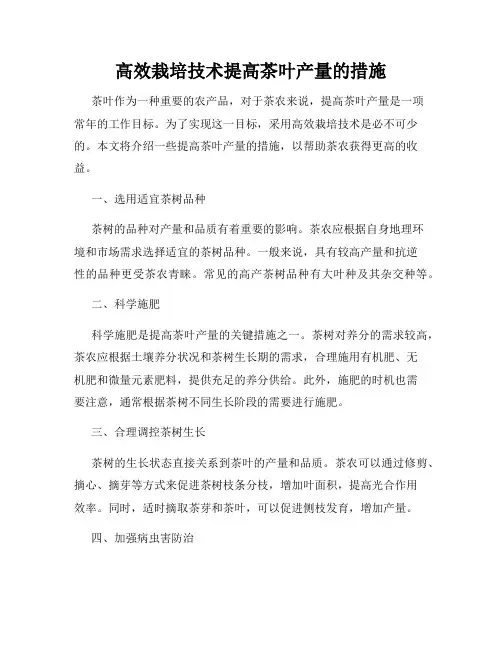 高效栽培技术提高茶叶产量的措施
