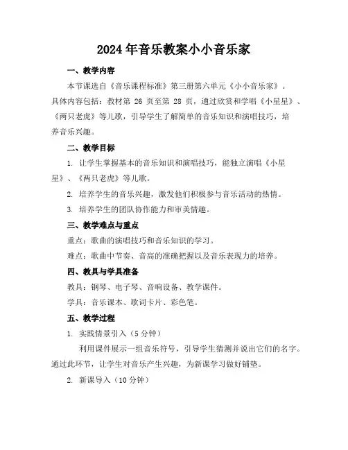 2024年音乐教案小小音乐家