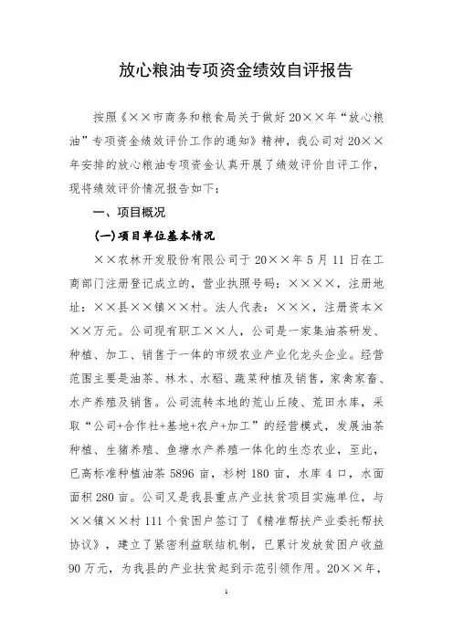 放心粮油专项资金绩效自评报告