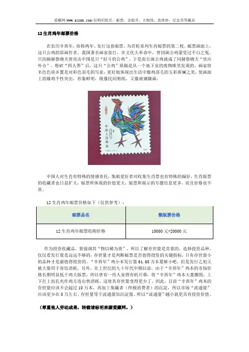 12生肖鸡年邮票价格