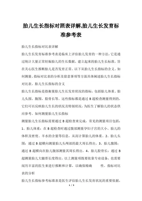 胎儿生长指标对照表详解,胎儿生长发育标准参考表