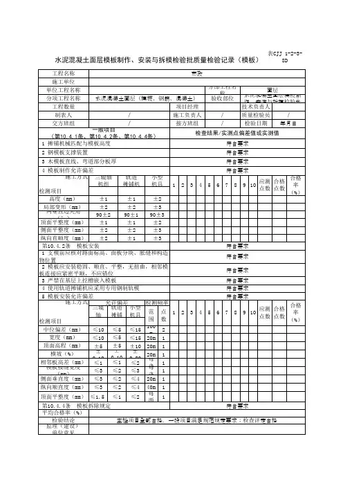 水泥混凝土面层模板制作、安装与拆模检验批质量检验记录(模板)