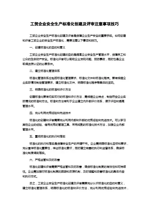 工贸企业安全生产标准化创建及评审注意事项技巧