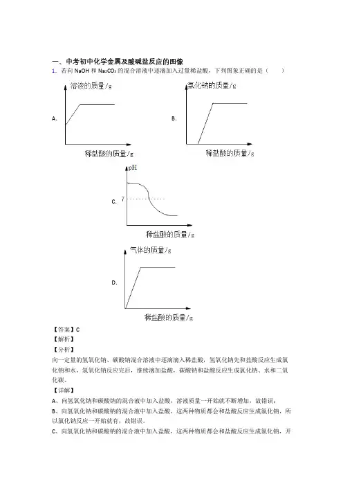 2020-2021中考化学金属及酸碱盐反应的图像的综合复习附答案解析