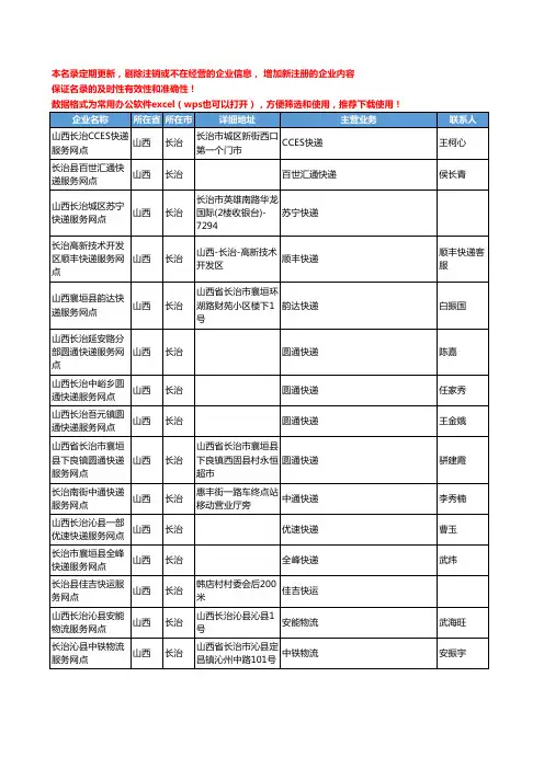 2020新版山西省长治物流公司-快递网点工商企业公司名录名单黄页联系方式大全372家