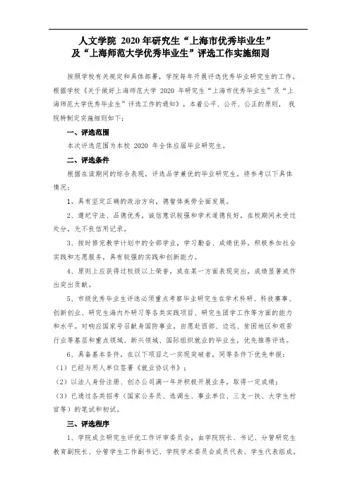 人文学院2020年研究生上海优秀毕业生