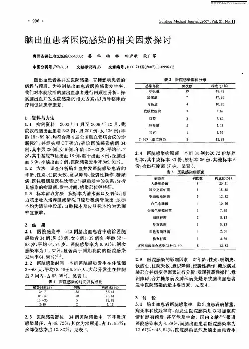 脑出血患者医院感染的相关因素探讨
