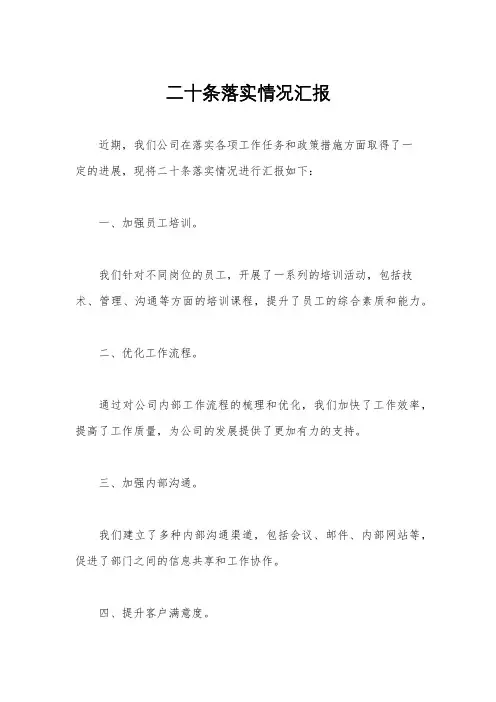 二十条落实情况汇报