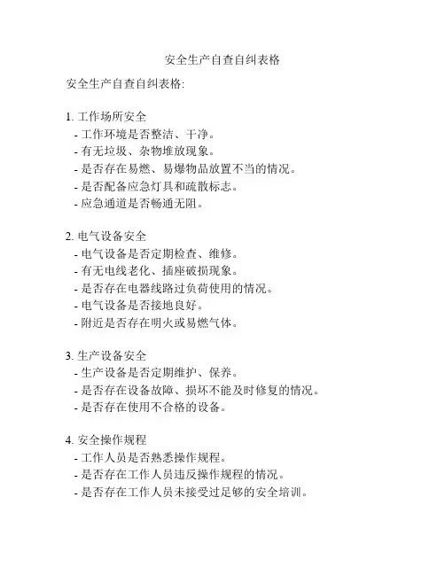 安全生产自查自纠表格