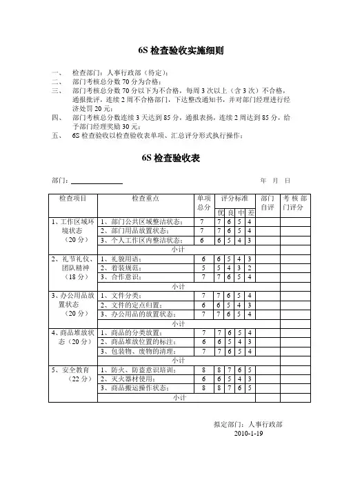 6S检查验收标准