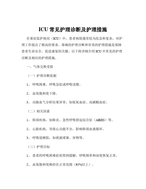 ICU常见护理诊断及护理措施