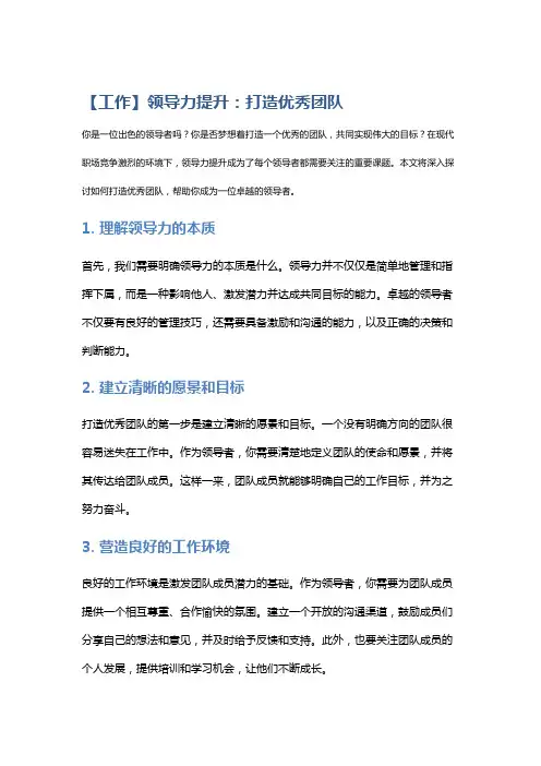 【工作】领导力提升：打造优秀团队
